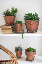 Kalalou NKE1076 Set Of 5 Terracotta Planters With Wire Wrap And Brass Detail