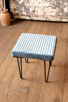 Kalalou NKHU1020 Velvet Stool with Channel Stitch Top & Iron Legs - Steel Blue