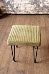Kalalou NKHU1021 Velvet Stool with Channel Stitch Top & Iron Legs - Avocado