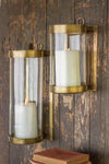 Small Glass & Brass Wall Mounted Hurricane Candle Holder