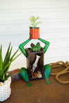 Kalalou NTM1279 Recycled Iron Frog Holding Flower Pot with Brick Mold