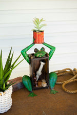 Kalalou NTM1279 Recycled Iron Frog Holding Flower Pot with Brick Mold