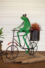 Kalalou NTM1306 Recycled Iron Frog and a Bicycle with Flower Pot