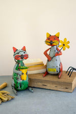 Kalalou NTM1308 Set of Two Recycled Iron Cats with Flower and Pot