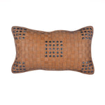 HiEnd Accents Soft Tan Basket Weave Leather Pillow With Stud Accents