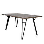 LeisureMod Ravenna Modern Wavy Edge Rectangular Wood 63`` Dining Table With Metal Hairpin Legs Grey