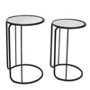 Benzara Round Mirror Top Accent Tables with Tubular Frame, Set of 2, Black