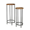 Benzara Round Wooden Tray Design Top Plant Stands with Tubular Legs,Set of 2,Brown