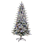 12' x 60" Flocked Vail Pine Artificial Christmas Tree Multi-colored Dura-Lit LED