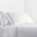 HiEnd Accents 350 TC White Sheet Set with Gray Stripe Embroidery