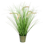 Vickerman TD190126 26" Artificial Potted Green Grass & Cattails