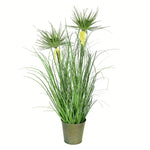 Vickerman TD190224 24" Artificial Potted Green Grass & Cyperus Heads