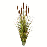 Vickerman TD190660 60" Artificial Potted Green Grass with Cattails
