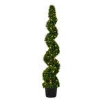 Vickerman TP170460LED 5' Artificial Potted Green Boxwood Spiral Tree