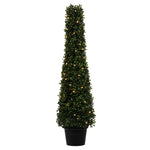 Vickerman TP192037LED 3' Artificial Potted Boxwood Cone with 70 Warm White LED Lights