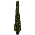 Vickerman TP192049LED 4' Artificial Potted Boxwood Cone with Warm White LED Lights