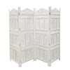 The Urban Port Aesthetically Carved 4 Panel Wooden Partition Screen/Room Divider, Distressed White
