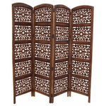 The Urban Port Handmade Foldable 4 Panel Wooden Partition Screen Room Divider, Brown