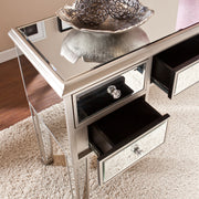 The Urban Port 5 Drawer Wooden Console Table with Mirror Inserts, Silver and Gray