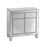 The Urban Port 2 Door Storage Cabinet with 2 Drawers and Mirror Inserts, Gray and Silver