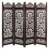 Benzara Handcrafted Wooden 4 Panel Room Divider Screen Featuring Lotus Pattern Reversible