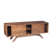 The Urban Port Mid Century Modern Acacia Wood Tv Unit With Wide Storage, Walnut Brown