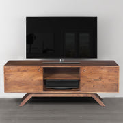 The Urban Port Mid Century Modern Acacia Wood Tv Unit With Wide Storage, Walnut Brown