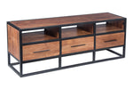 The Urban Port Spacious Acacia Wood Tv Unit With Metal Frame, Walnut Brown and Black