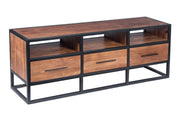 The Urban Port Spacious Acacia Wood Tv Unit With Metal Frame, Walnut Brown and Black