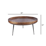 The Urban Port Round Mango Wood Coffee Table With Splayed Metal Legs, Brown and Black