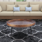 The Urban Port Round Mango Wood Coffee Table With Splayed Metal Legs, Brown and Black