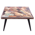 The Urban Port Square Wooden Coffee Table with Sunburst Design Glass Inserted Top, Multicolor