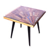 The Urban Port Square Wooden End Table with Sunburst Design Glass Inserted Top, Multicolor