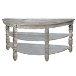 The Urban Port Half moon Shaped Wooden Console Table with 2 Shelves and Turned Legs, Gray