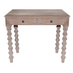 The Urban Port 2 Drawer Classic Wooden Desk with Turned Leg Support, Distressed Brown