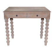 The Urban Port 2 Drawer Classic Wooden Desk with Turned Leg Support, Distressed Brown
