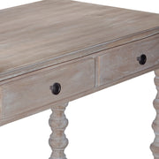 The Urban Port 2 Drawer Classic Wooden Desk with Turned Leg Support, Distressed Brown