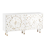 The Urban Port 4 Door Wooden Sideboard with Engraved Sunburst Design Front, White and Gold