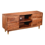 The Urban Port Handcrafted Wooden TV Console with Live Edge Shutter Door Cabinets, Brown