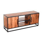 The Urban Port 54 Inch Metal Frame TV Console with 2 Side Door Cabinets, Black and Brown