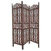The Urban Port Decorative 3 Panel Mango Wood Screen with Abstract Carvings, Brown