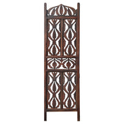 The Urban Port Decorative 3 Panel Mango Wood Screen with Abstract Carvings, Brown