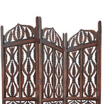 The Urban Port Decorative 3 Panel Mango Wood Screen with Abstract Carvings, Brown