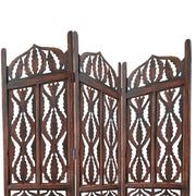 The Urban Port Decorative 3 Panel Mango Wood Screen with Abstract Carvings, Brown