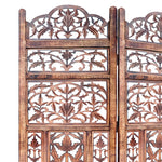 The Urban Port Handcrafted 3 Panel Mango Wood Screen with Cutout Filigree Carvings, Brown