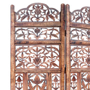 The Urban Port Handcrafted 3 Panel Mango Wood Screen with Cutout Filigree Carvings, Brown