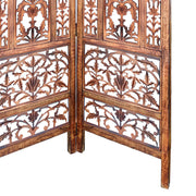 The Urban Port Handcrafted 3 Panel Mango Wood Screen with Cutout Filigree Carvings, Brown