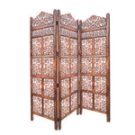 The Urban Port 3 Panel Mango Wood Screen with Intricate Cutout Carvings, Brown