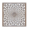 The Urban Port Square Shape Wooden Wall Panel with Intricate Flower Cutout, White and Gold