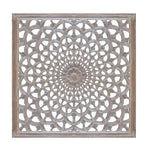 The Urban Port Square Shape Wooden Wall Panel with Intricate Flower Cutout, White and Gold